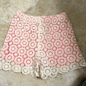 Girls Cream Lacey shorts with Orangey Liner